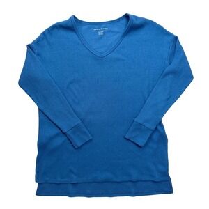 American‎ Eagle Ribbed Long Sleeve V-Neck Stretch Knit Top Blue Size XS